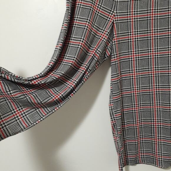 No Comment Women's Plaid Pants Large Stretch Wide Leg Tie Waist Made in USA - Picture 2 of 6